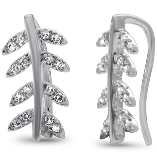 Muse Jewelry .13ct G SI 10K White Gold Diamond Trendy Olive Leaf Earrings