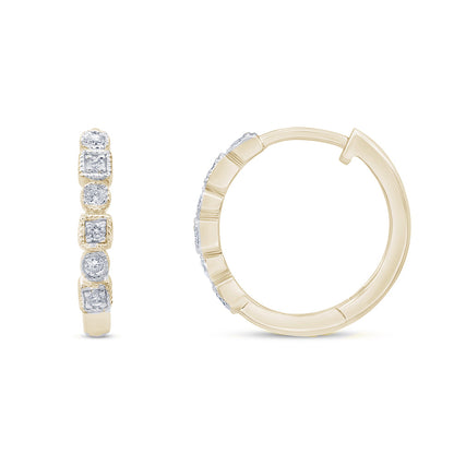 Muse Jewelry .10ct G SI 10K Yellow Gold Diamond Round & Princess Shaped Hoop Earrings