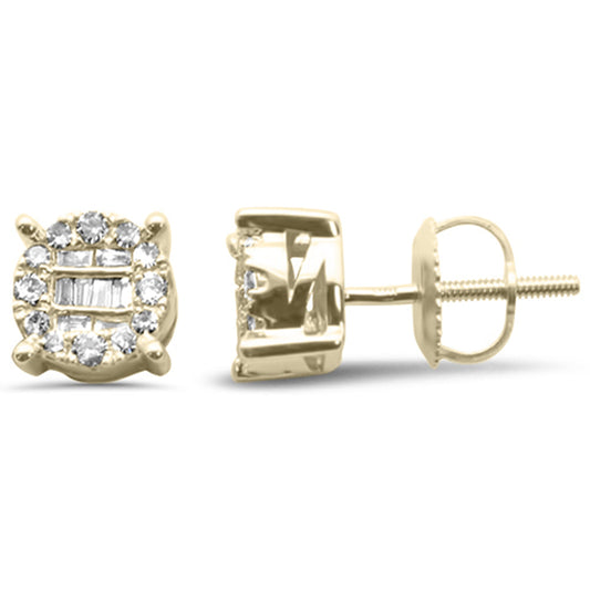 Muse Jewelry .27ct G SI 10K Yellow Gold Diamond Round and Baguette Stud Earrings