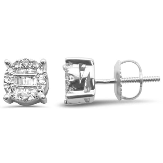Muse Jewelry .30ct G SI 10K White Gold Diamond Round and Baguette Stud Earrings