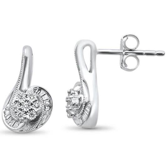 Muse Jewelry .11ct G SI 14K White Gold Diamond Round & Baguette Drop Earrings