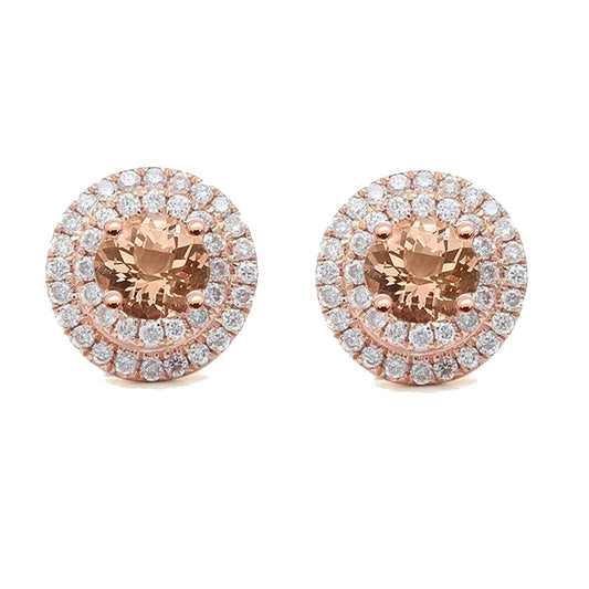 Muse Jewelry 1.51ct 14K Rose Gold Morganite Gemstone & Round Diamond Halo Earrings