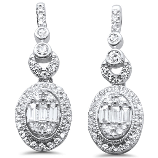 Muse Jewelry .51ct G SI 14K White GoldDiamond Oval Shaped Round & Baguette Dangling Earrings