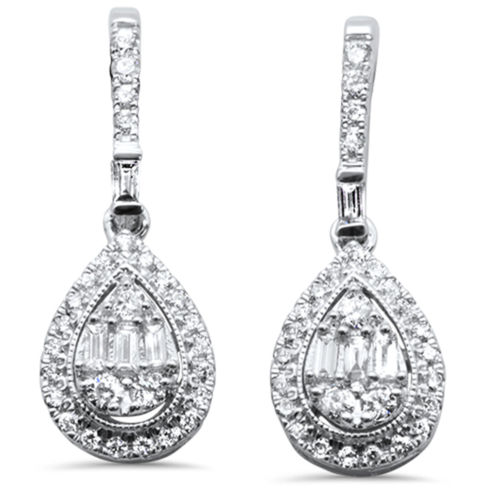 Muse Jewelry .55ct G SI 10K White GoldDiamond Pear Shaped Round & Baguette Dangling Earrings