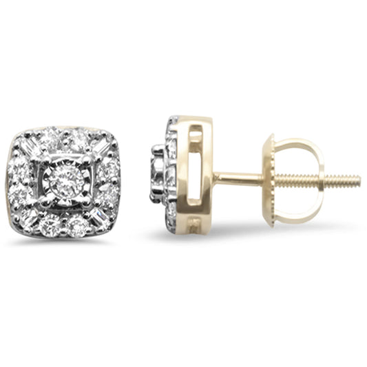 Muse Jewelry .42ct G SI 10K Yellow Gold Round & Baguette Square Diamond Earrings