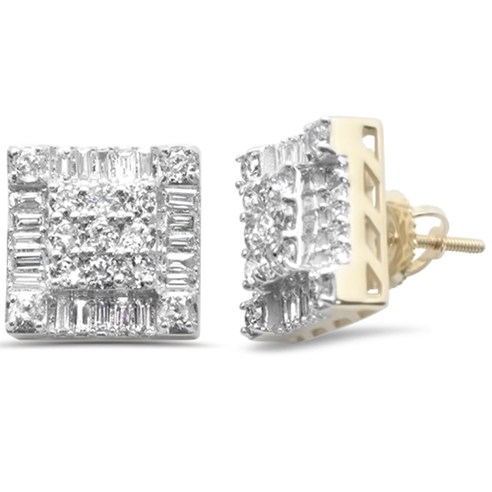 Muse Jewelry 1.76ct G SI 10K Yellow Gold Square Shaped Round & Baguette Diamond Halo Earrings