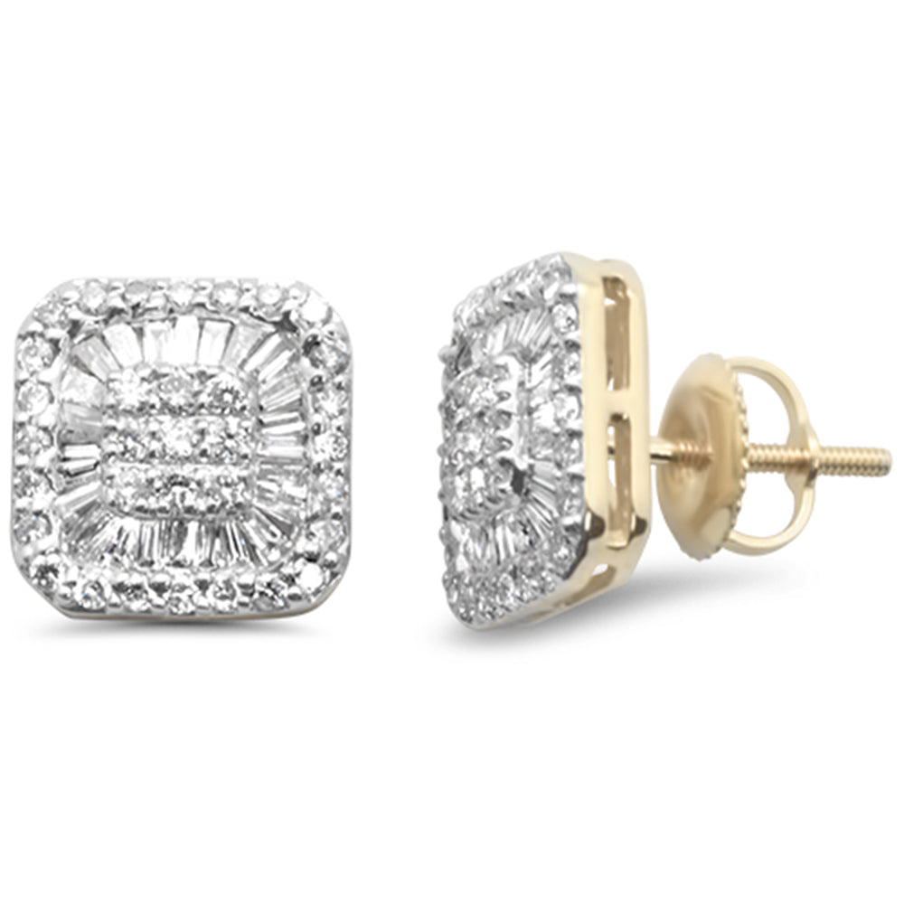 Muse Jewelry .90ct G SI 14K Yellow Gold Square Shaped Round & Baguette Diamond Halo Earrings