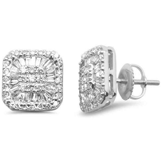 Muse Jewelry .89ct G SI 14K White Gold Square Shaped Round & Baguette Diamond Halo Earrings