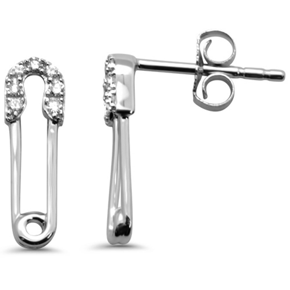 Muse Jewelry .09ct G SI 14K White Gold Diamond Safety Pin Earrings