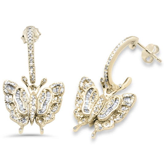 Muse Jewelry .78ct G SI 14K Yellow Gold Round & Baguette Diamond Butterfly Dangling Earrings