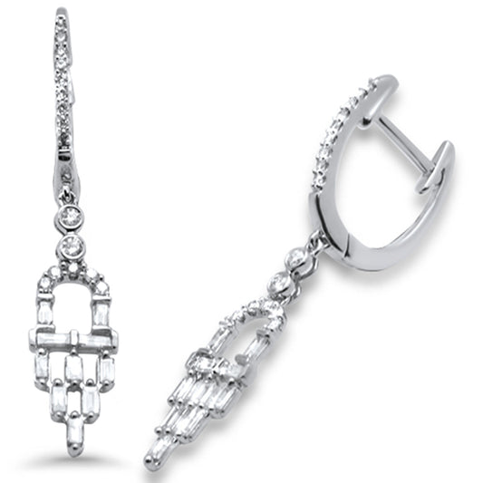 Muse Jewelry .50ct G SI 14K White Gold Round & Baguette Diamond Dangling Drop Earrings