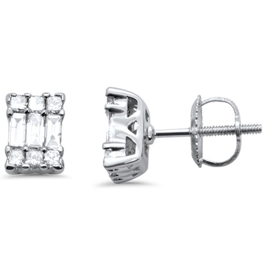 Muse Jewelry .53ct G SI 14K White Gold Round & Baguette Emerald Cut Diamond Earrings