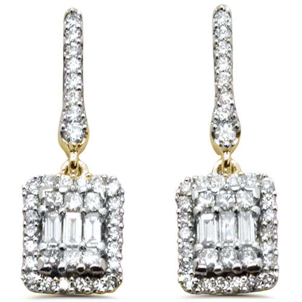 Muse Jewelry .57ct G SI 14K Yellow Gold Round & Baguette Diamond Emerald Cut Shape Dangling Earring