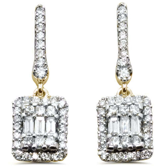 Muse Jewelry .57ct G SI 14K Yellow Gold Round & Baguette Diamond Emerald Cut Shape Dangling Earring