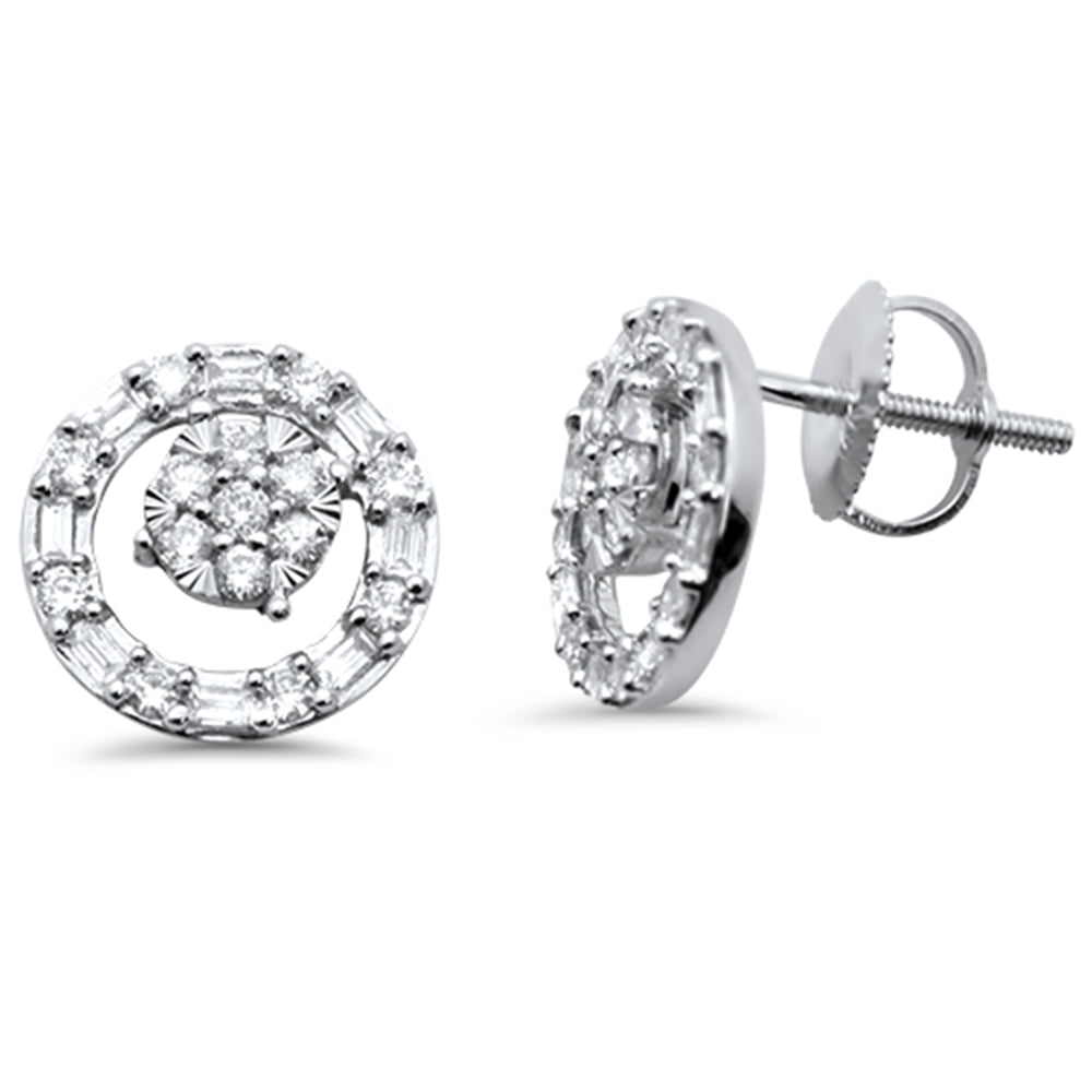 Muse Jewelry .55ct G SI 14K White Gold Round & Baguette Diamond Circle Earrings