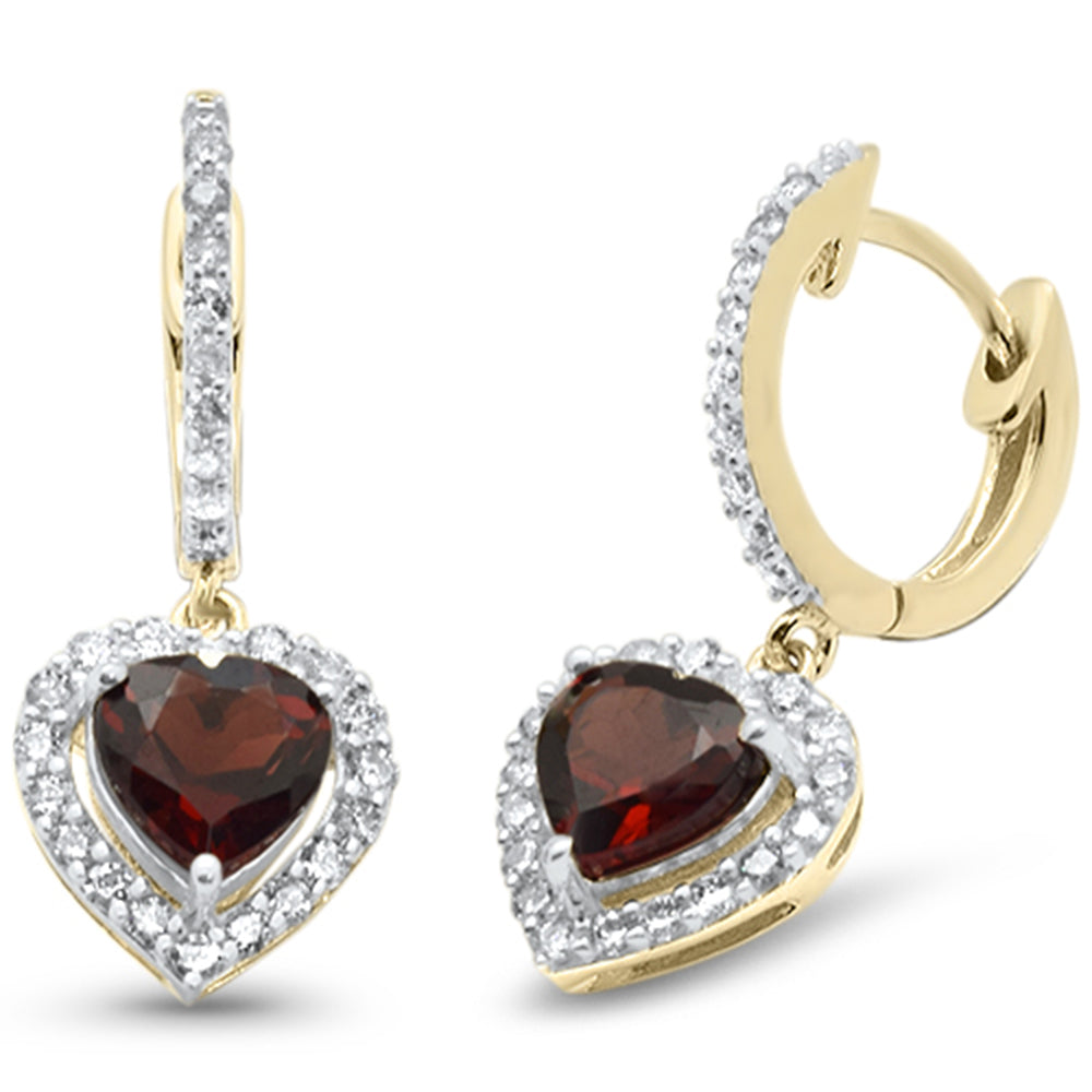 Muse Jewelry 2.35ct G SI 14K Yellow Gold Diamond & Garnet Gemstone Heart shaped Drop Dangle Earrings