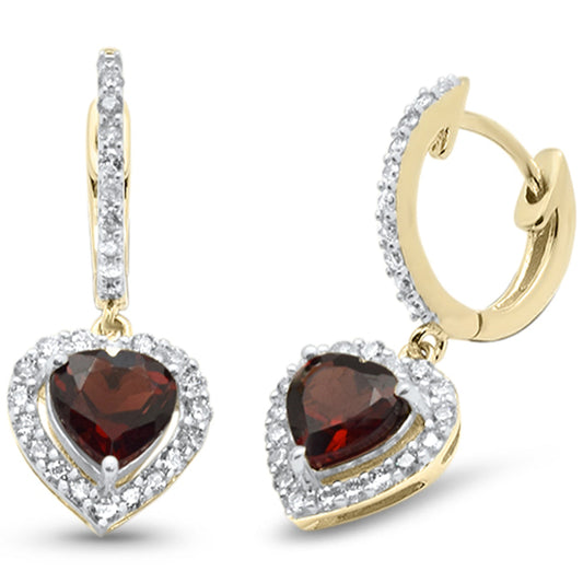 Muse Jewelry 2.35ct G SI 14K Yellow Gold Diamond & Garnet Gemstone Heart shaped Drop Dangle Earrings