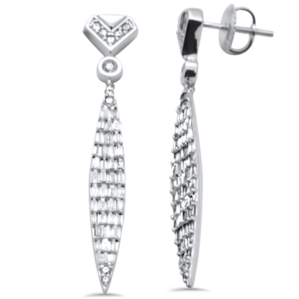 Muse Jewelry .91ct G SI 14K White Gold Round & Baguette Diamond Drop Earrings