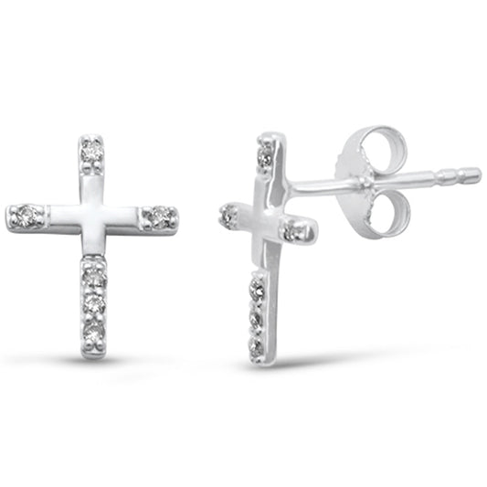 Muse Jewelry .10ct G SI 14K White Gold Diamond Cross Earrings