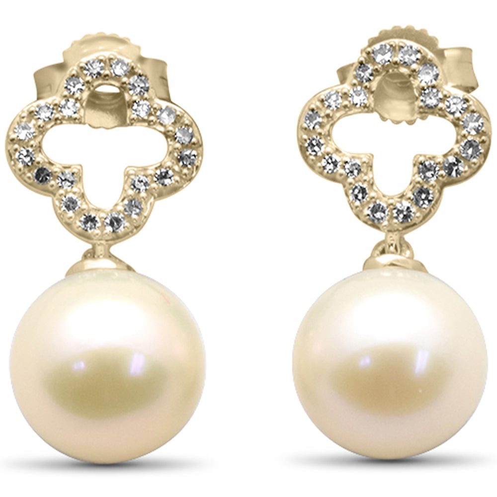 Muse Jewelry .16ct G SI 14K Yellow Gold Diamond Pearl Drop Dangle Earrings