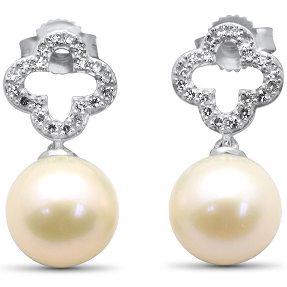 Muse Jewelry .16ct G SI 14K White Gold Diamond Pearl Drop Dangle Earrings