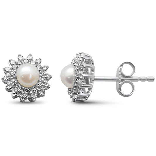 Muse Jewelry .25ct G SI 14K White Gold Diamond Starburst Pearl & Diamond Earrings