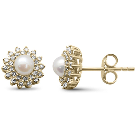 Muse Jewelry .25ct G SI 14K Yellow Gold Diamond Starburst Pearl & Diamond Earrings