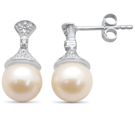 Muse Jewelry .25ct G SI 14K White Gold Diamond Pearl Drop Dangle Earrings