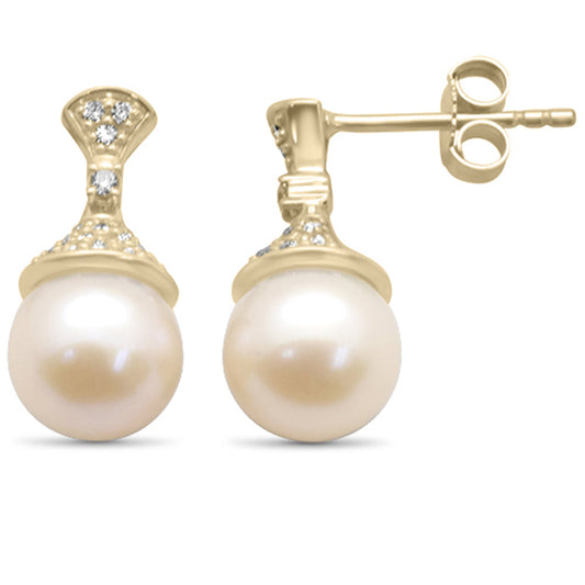 Muse Jewelry .25ct G SI 14K Yellow Gold Diamond Pearl Drop Dangle Earrings