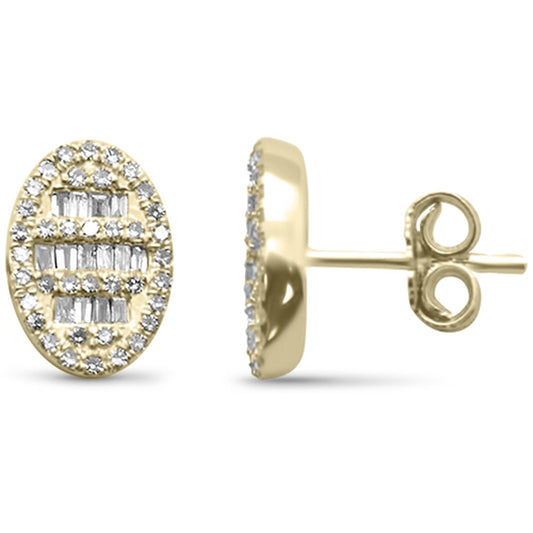 Muse Jewelry .65ct G SI 14K Yellow Gold Round & Baguette Diamond Oval Shaped Stud Earrings