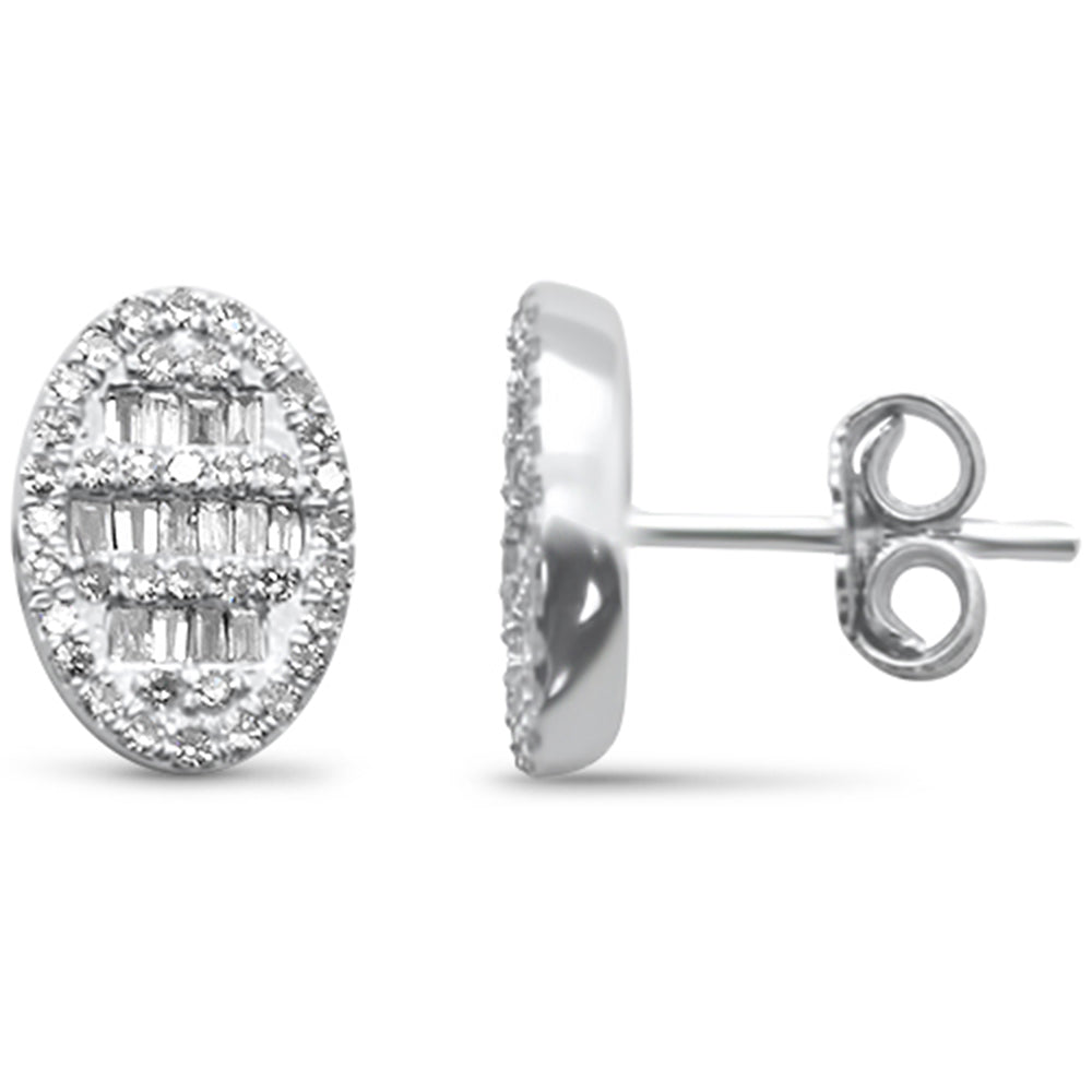 Muse Jewelry .48ct G SI 14K White Gold Round & Baguette Diamond Oval Shaped Stud Earrings