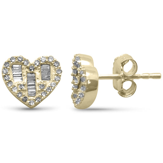 Muse Jewelry .33ct G SI 14K Yellow Gold Round & Baguette Diamond Heart Shaped Stud Earrings