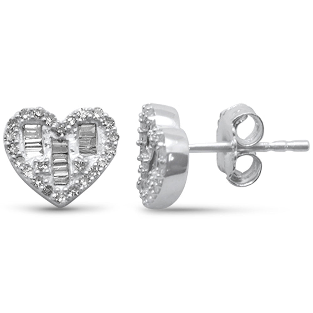Muse Jewelry .33ct G SI 14K White Gold Round & Baguette Diamond Heart Shaped Stud Earrings