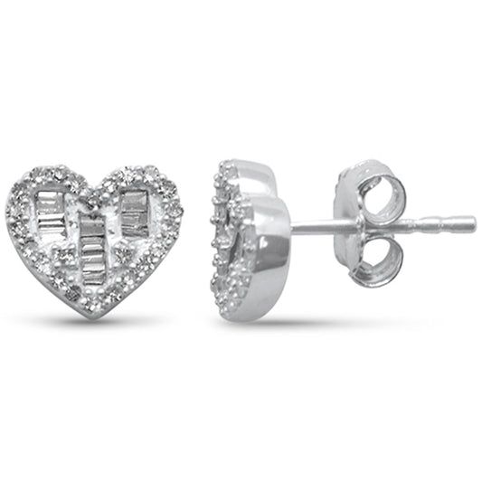 Muse Jewelry .33ct G SI 14K White Gold Round & Baguette Diamond Heart Shaped Stud Earrings
