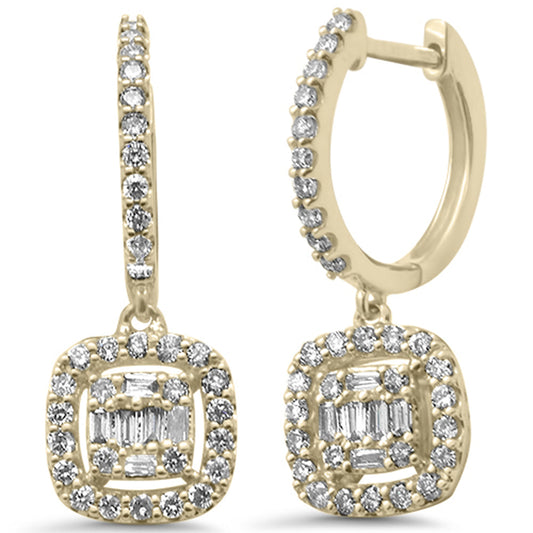 Muse Jewelry .49ct G SI 14K Yellow Gold & Diamond Cushion Shaped Drop Dangle Hoop Earrings