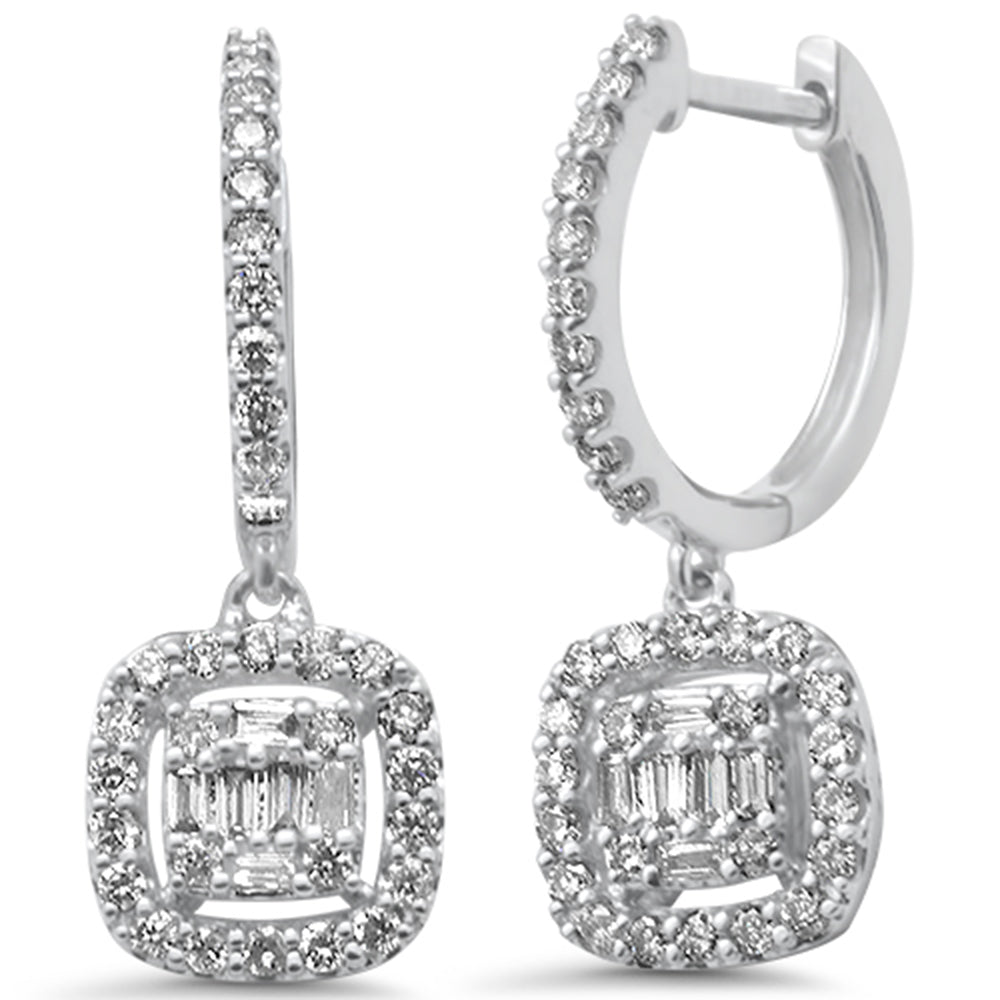 Muse Jewelry .53ct G SI 14K White Gold Diamond Cushion Shaped Drop Dangle Hoop Earrings