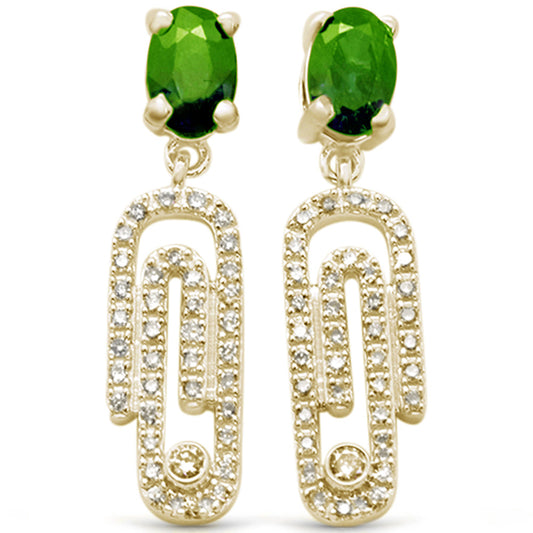 Muse Jewelry 1.39ct G SI 14K Yellow Gold Emerald Gemstone & Diamond Paperclip Earrings