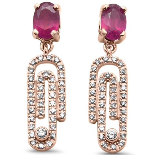 Muse Jewelry 1.85ct G SI 14K Rose Gold Ruby Gemstone & Diamond Drop Dangle Paperclip Earrings