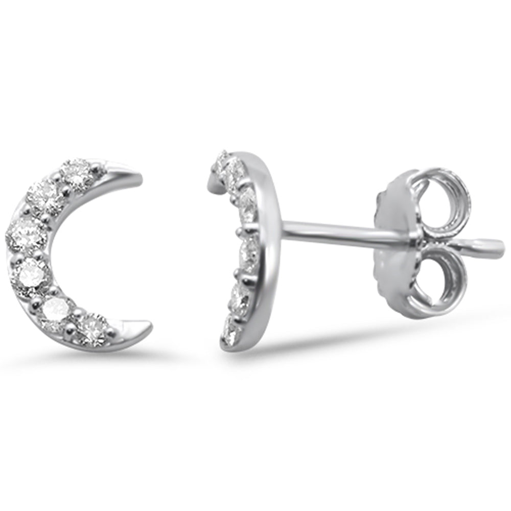 Muse Jewelry .21ct G SI 14K White Gold Diamond Cresent Moon Shaped Stud Earrings