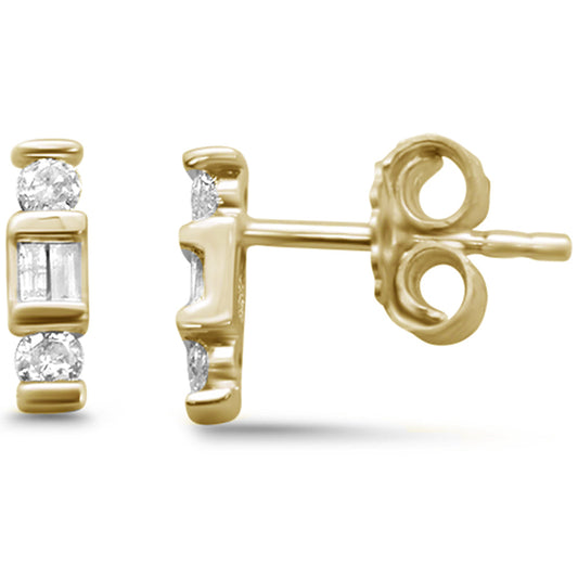 Muse Jewelry .18ct G SI 14K Yellow Gold Diamond Round & Baguette Line Stud Earrings