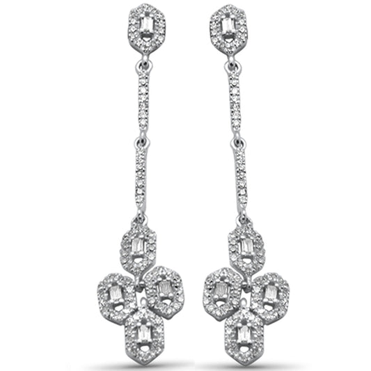 Muse Jewelry .49ct G SI 14K White Gold Diamond Round & Baguette Dangling Earrings