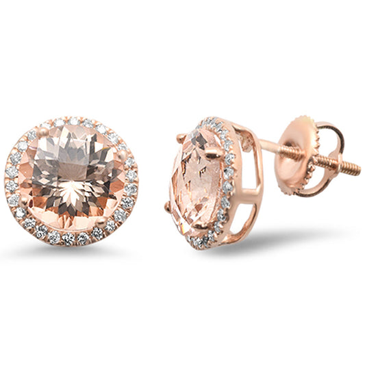 Muse Jewelry 3.67ct G SI 14K Rose Gold Diamond Round Shaped Morganite Gemstone & Diamond Earrings