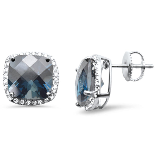 Muse Jewelry 8.06ct G SI 14K White Gold Cushion Shaped Blue Topaz Gemstone & Diamond Earrings