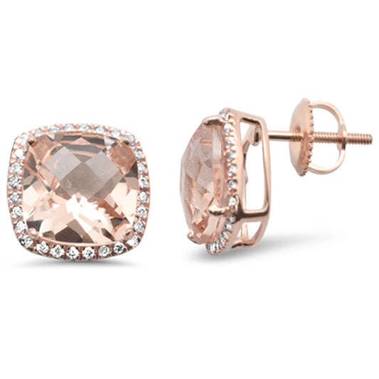 Muse Jewelry 5.70ct G SI 14K Rose Gold Cushion Shaped Morganite Gemstone & Diamond Earrings
