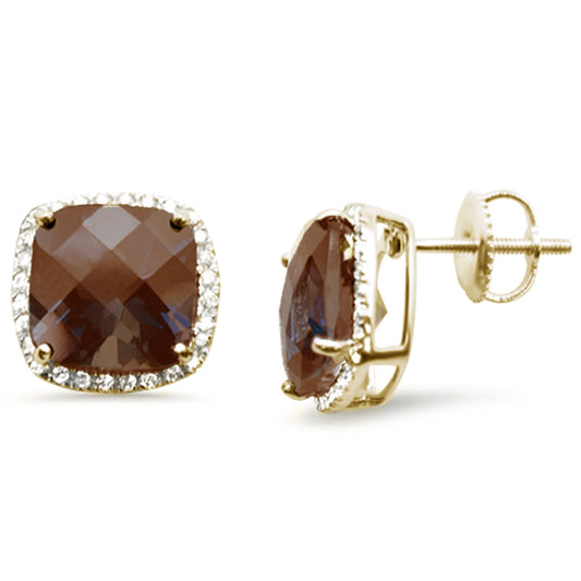 Muse Jewelry 4.90ct G SI 14K Yellow Gold Cushion Shaped Smokey Topaz Gemstone & Diamond Earrings