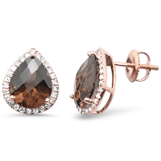 Muse Jewelry 4.03ct G SI 14K Rose Gold Pear Shaped Smoky Topaz Gemstone & Diamond Earrings