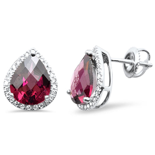 Muse Jewelry 5.39ct G SI 14K White Gold Pear Shaped Rhodolite Gemstone & Diamond Earrings
