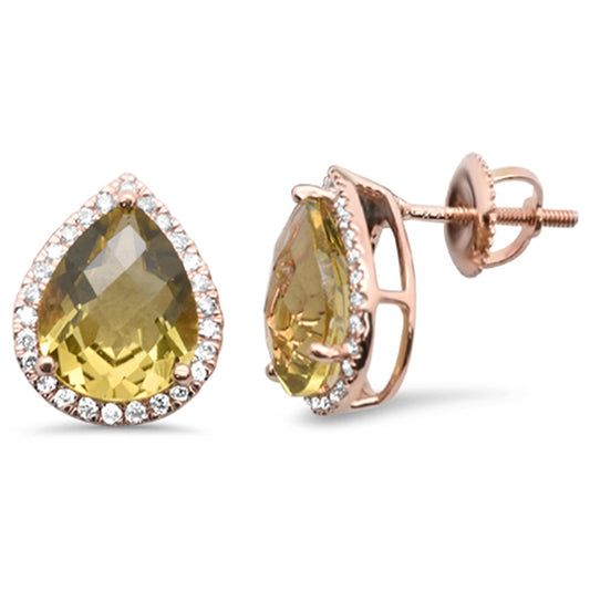 Muse Jewelry 4.58ct G SI 14K Rose Gold Pear Shaped Olive Gemstone & Diamond Earrings