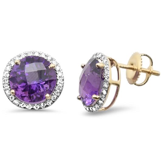 Muse Jewelry 4.86ct G SI 14K Yellow Gold Round Shaped Amethyst Gemstone & Diamond Earrings