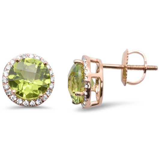 Muse Jewelry 3.06 ct G SI 14K Rose Gold Round Shaped Peridot Gemstone & Diamond Earrings